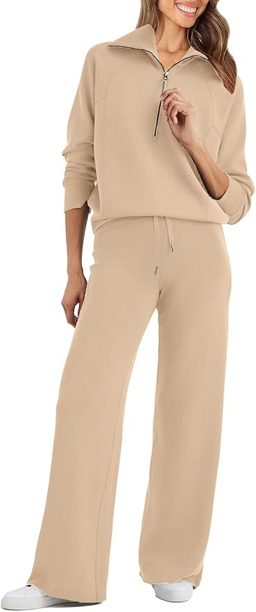 Glamaker Womens 2 Piece Outfits Sweatsuit Set Oversized Half Zip Sweatshirt Wide Leg Sweatpants L... | Amazon (US)