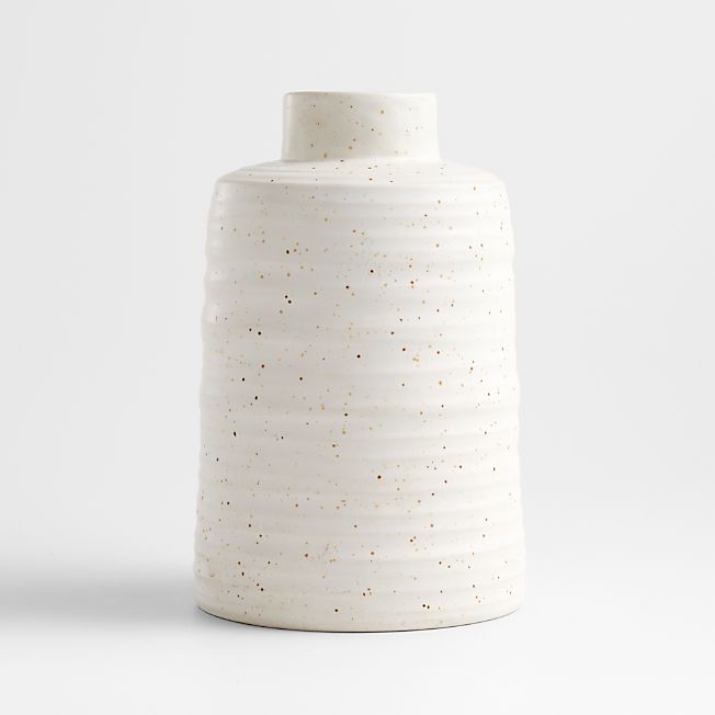 Holden Speckled White Ribbed Vase + Reviews | Crate & Barrel | Crate & Barrel