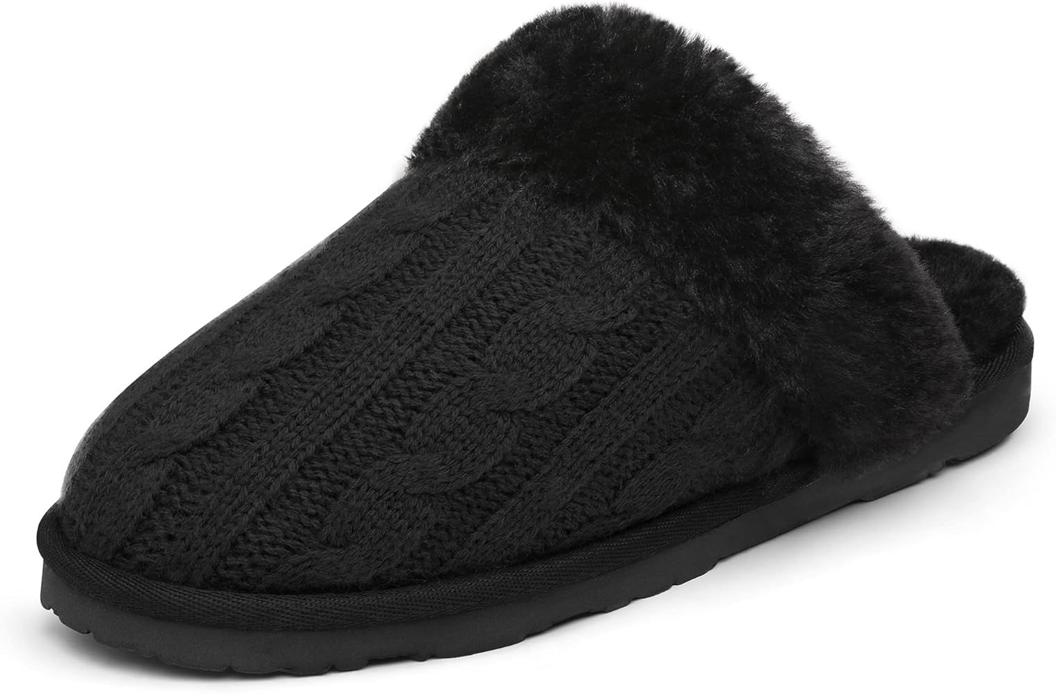DREAM PAIRS Women's Cable Knit Faux Fur Mules Comfy Slippers | Amazon (US)