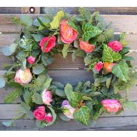 Spring Rose Wreath Eucalyptus Door Decor Everyday Pink Ranunculus Easter Flower Summer Greenery | Etsy (US)