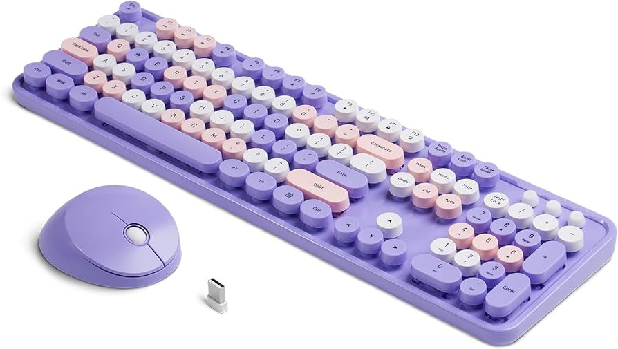 Colorful Wireless Keyboard and Mouse Combo - Soueto 2.4G Full Size Retro Computer Wireless Keybao... | Amazon (US)