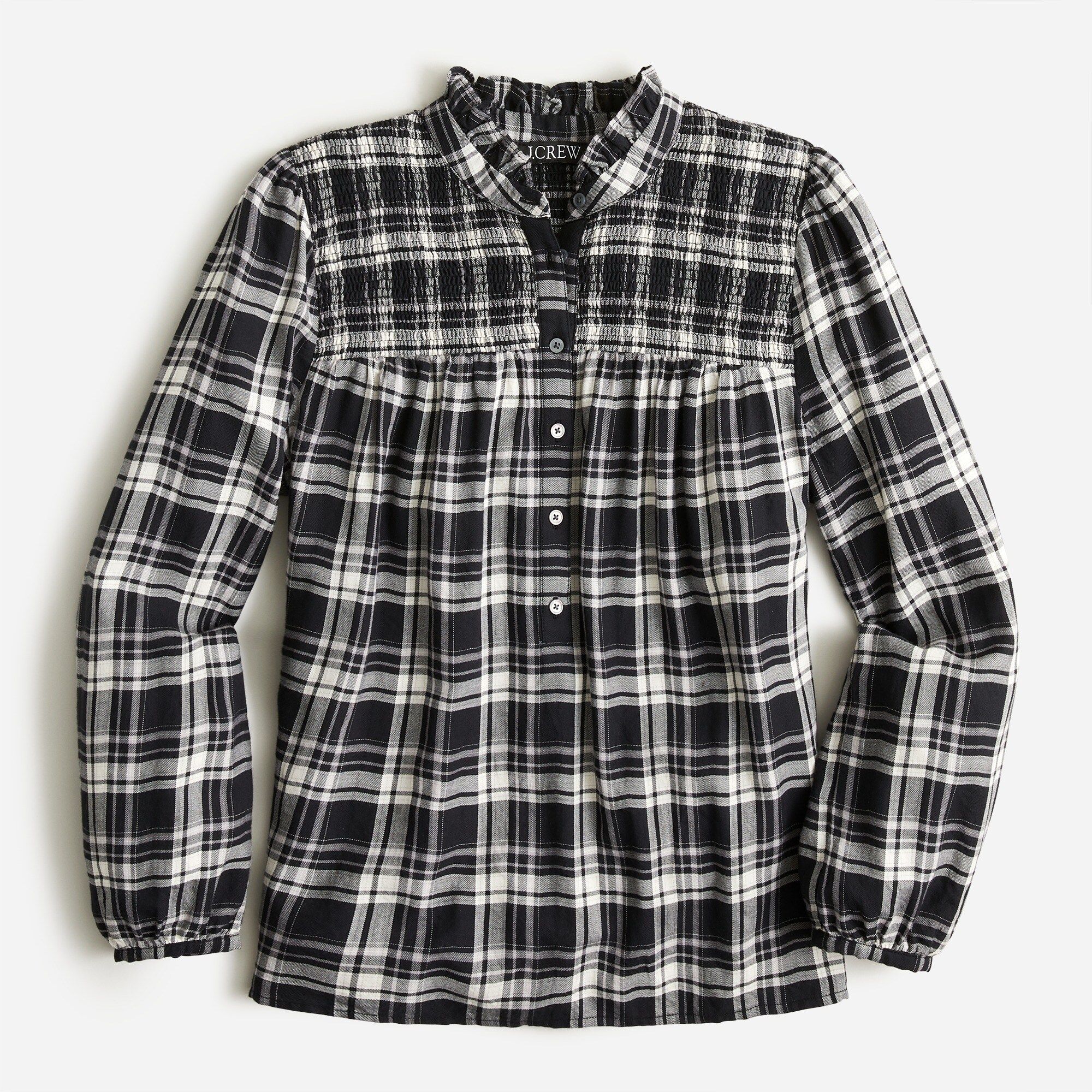 Ruffleneck cotton flannel popover in Berkshire plaid | J.Crew US