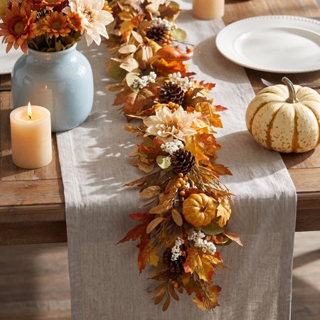 Leyaron Fall Garlands Decorations, 6 Ft Autumn Maple Leaves Garlands with Pumpkins Fall Decorations for Home Thanksgiving Outdoor Indoor Party Table Porch Fireplace Autumn Halloween Decor | Walmart (US)