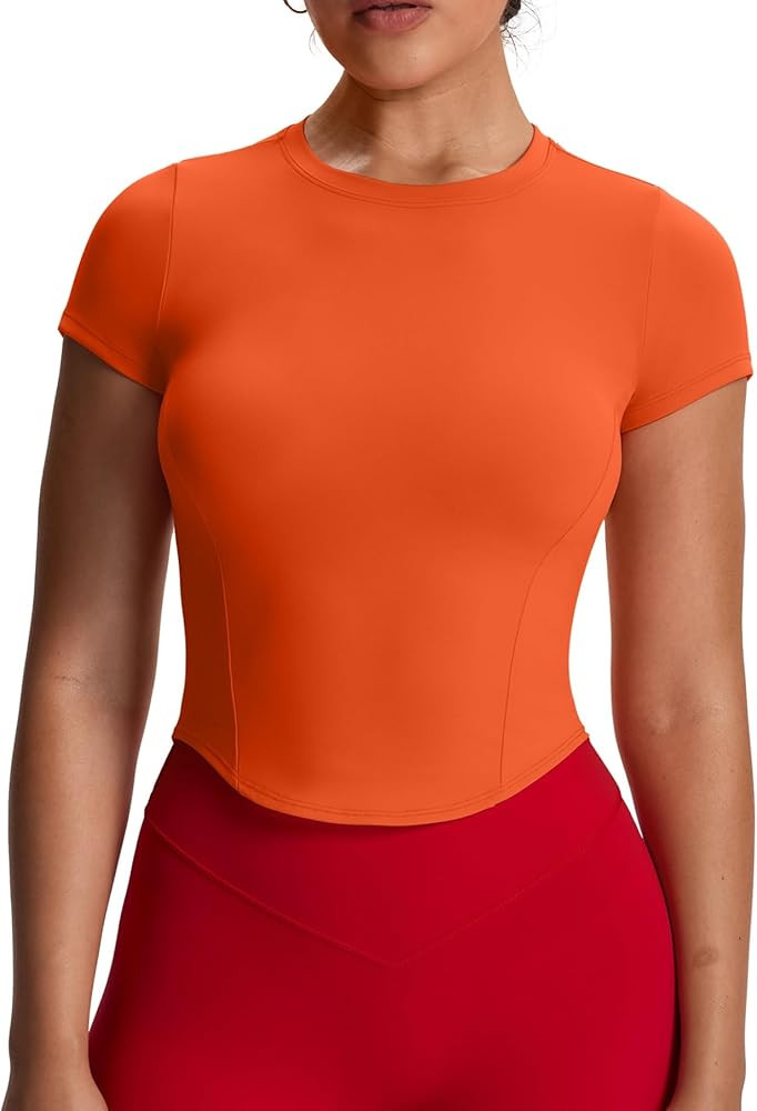 Aoxjox Women's Short Sleeve T-Shirts GEO Baby Tee Workout Gym Yoga Crop Top | Amazon (US)