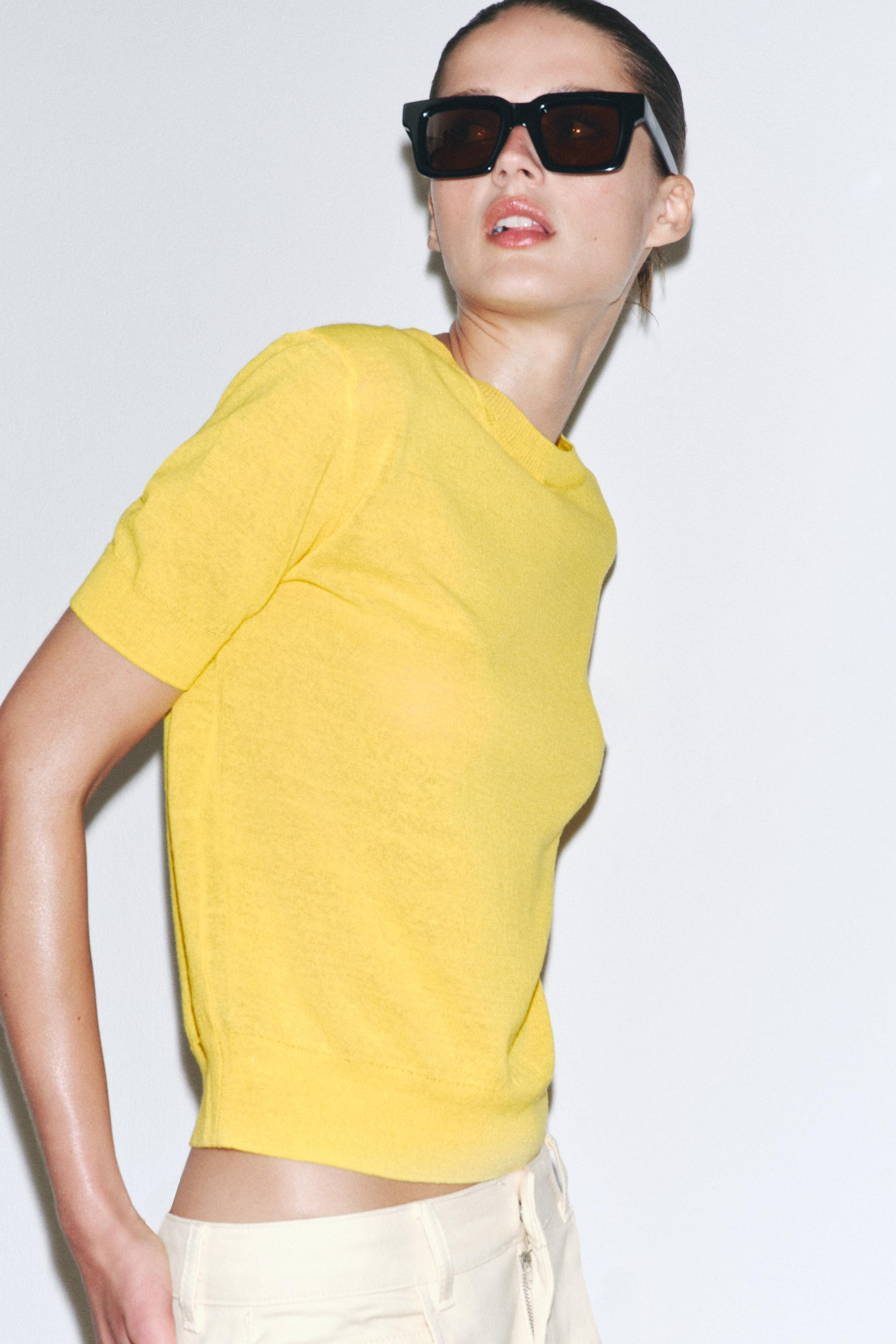 SHORT SLEEVE KNIT LINEN BLEND TOP | Zara UK