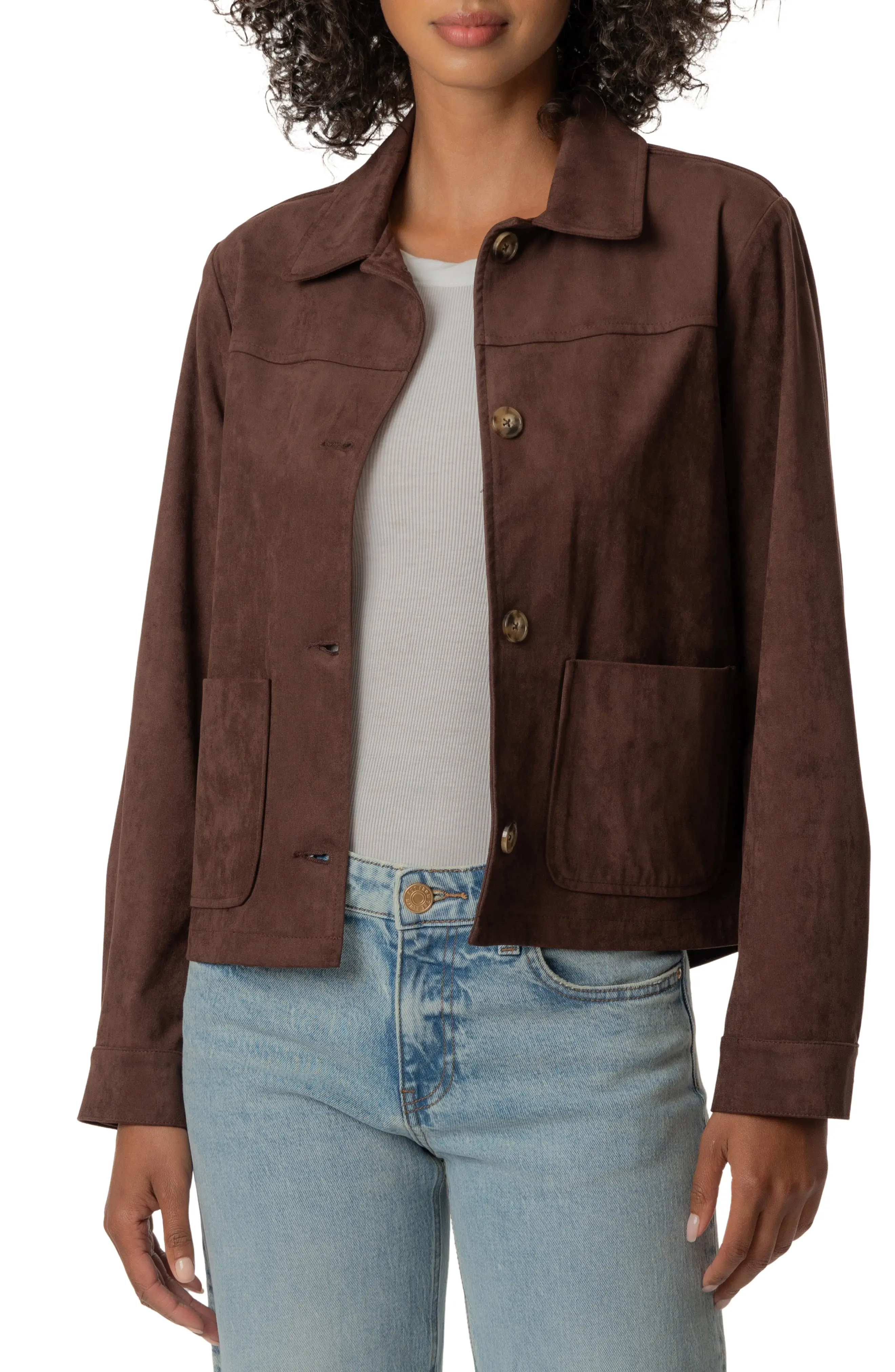 KUT from the Kloth Dakota Faux Suede Button Front Jacket in Chocolate at Nordstrom, Size X-Small | Nordstrom