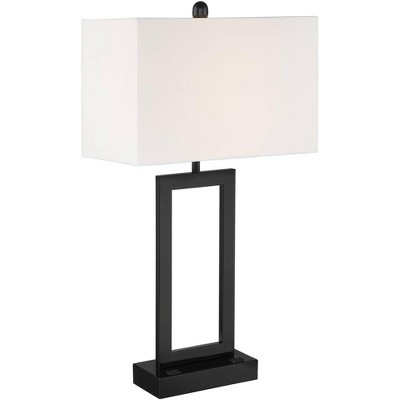 360 Lighting Modern Table Lamp with USB and AC Power Outlet 30" Tall Black Metal White Rectangle Shade for Living Room Bedroom House | Target