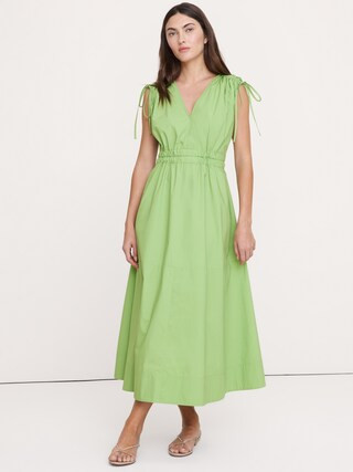 Poplin Ruched-Shoulder Maxi Dress | Banana Republic (US)