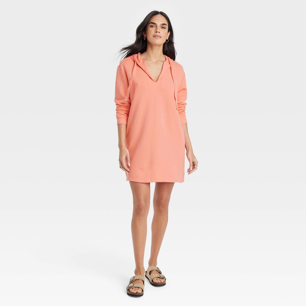 Women's Long Sleeve Mini Fleece Tunic Dress - Universal Thread™ Coral Orange S | Target