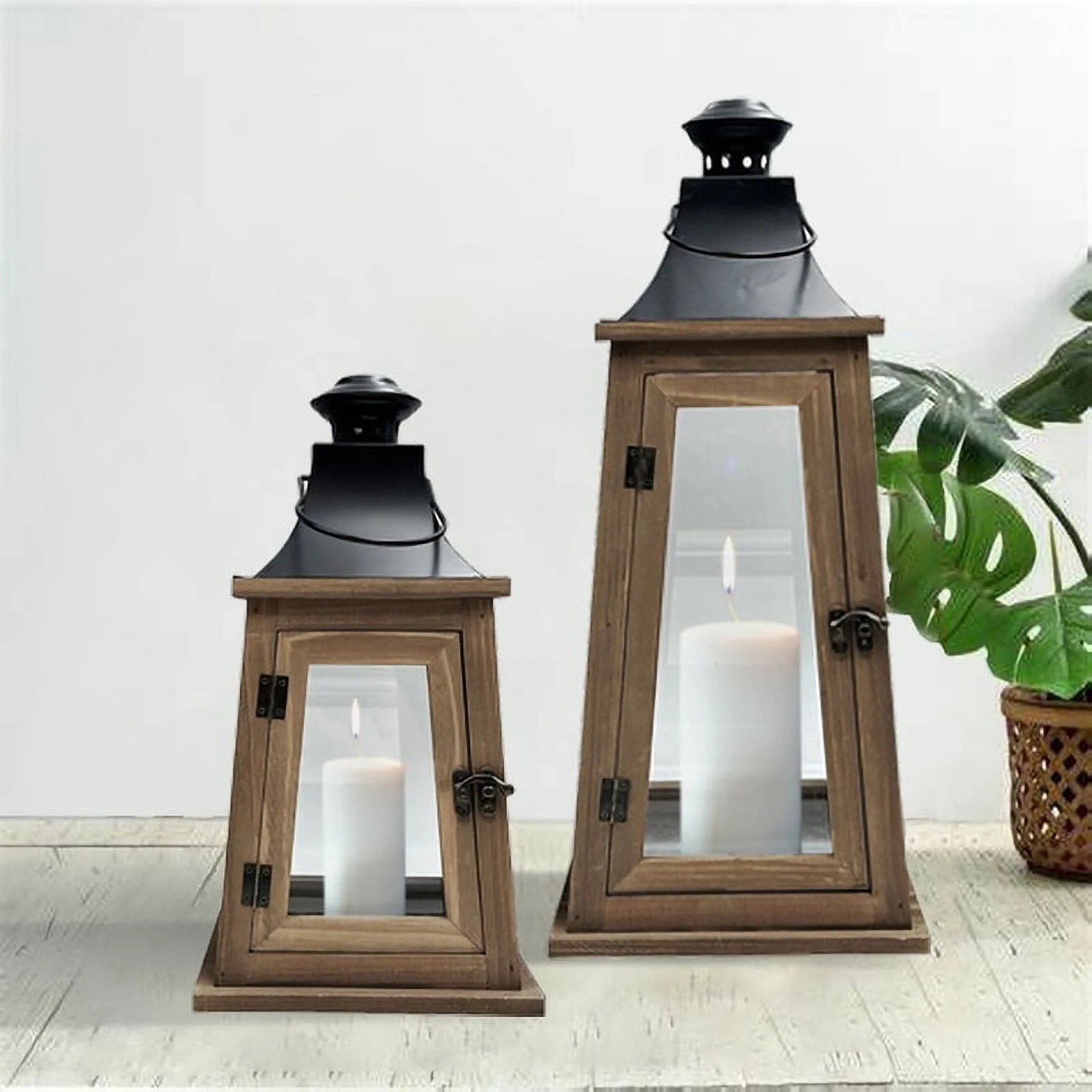 Better Homes & Gardens Rustic Wood Metal Candleholder Lantern, 19", Large | Walmart (US)