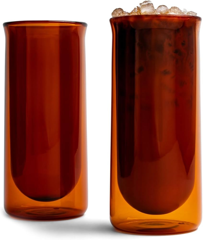 FLUR Iced Coffee Glasses (Set of 2) Perfect for Iced Coffee, Cold Brew & Lattes – Double-Walled... | Amazon (US)