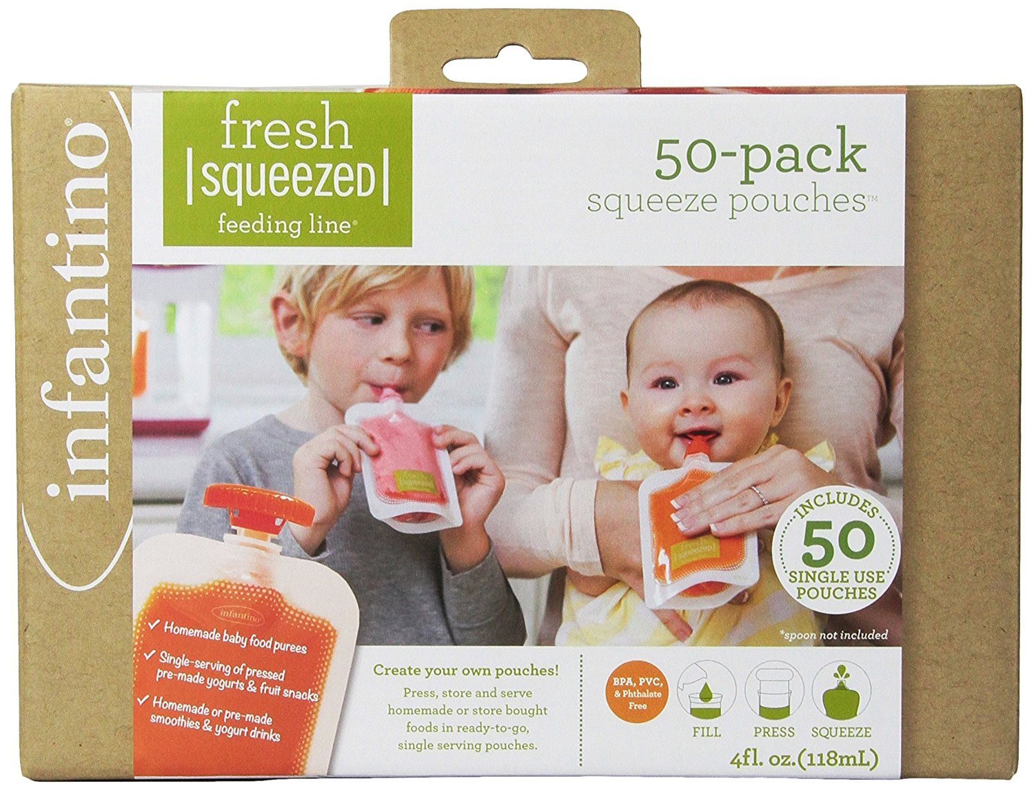 Infantino Disposable Squeeze Pouches, Portable Homemade Semi-Solid Food for Babies and Toddlers, ... | Amazon (US)