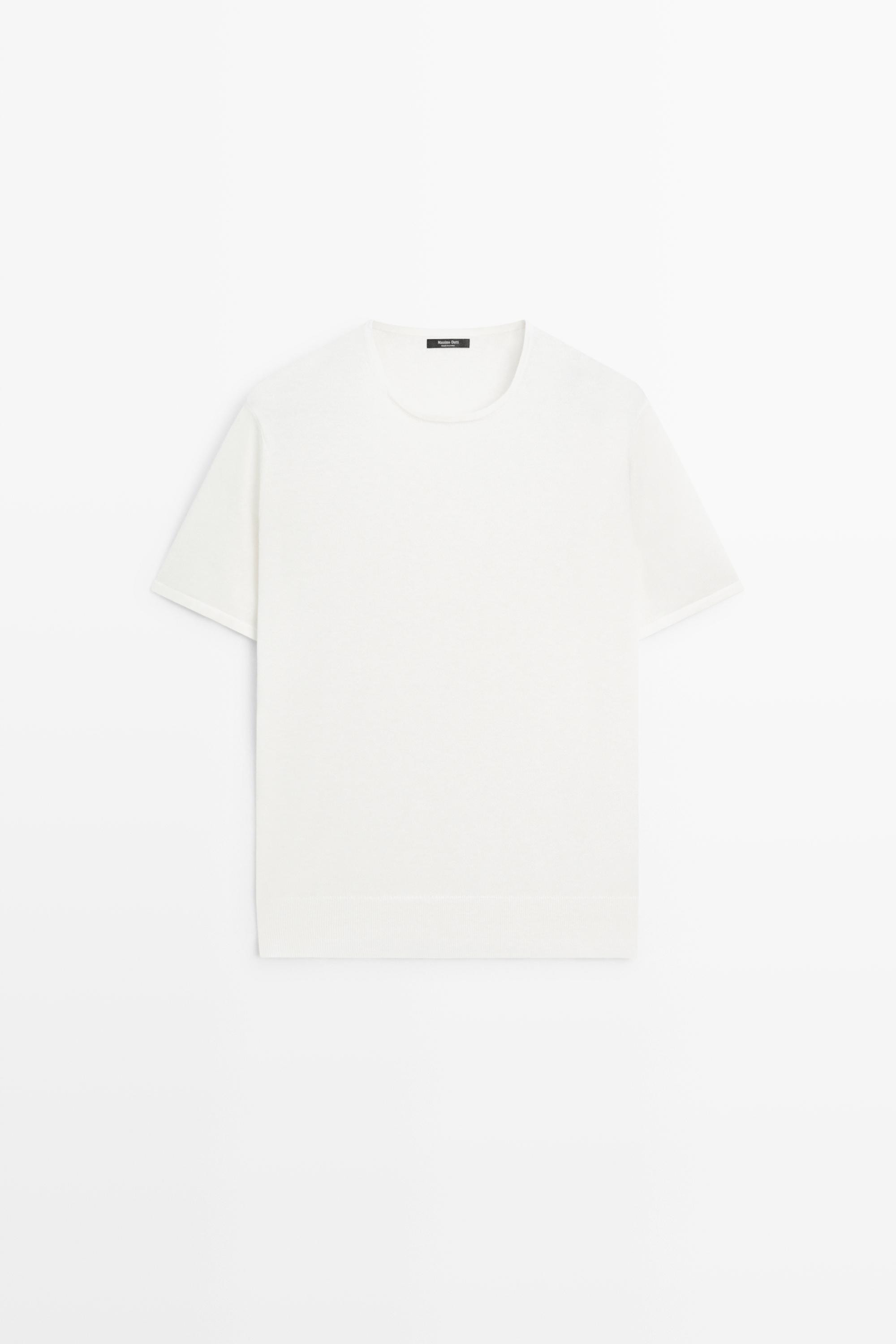 Cotton blend knit short-sleeve sweater - CREAM | Massimo Dutti US