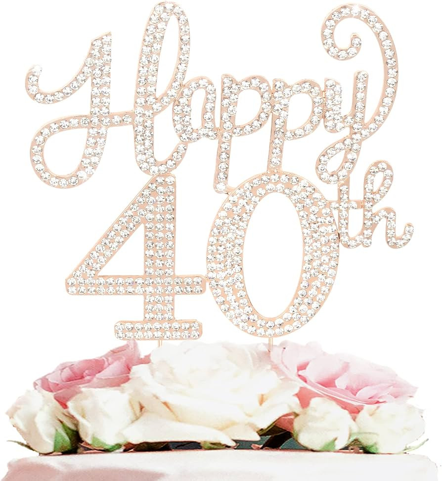 Happy 40th Birthday Decorations,40th Birthday Gold Rhinestone Cake Topper - Cheers to Forty Years... | Amazon (US)