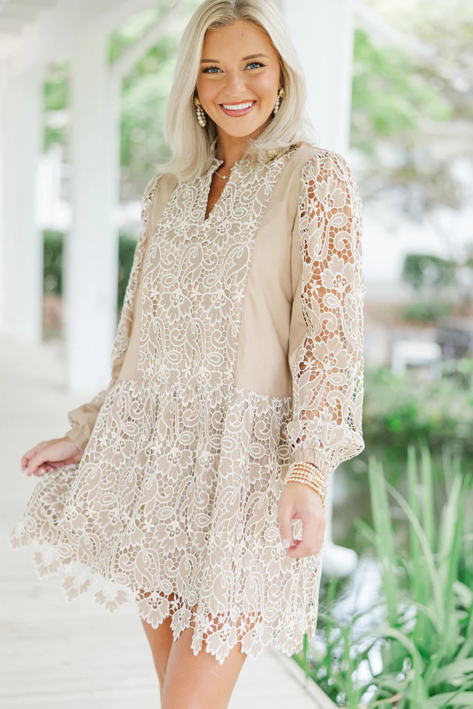 What You Want Taupe Crochet Dress | The Mint Julep Boutique