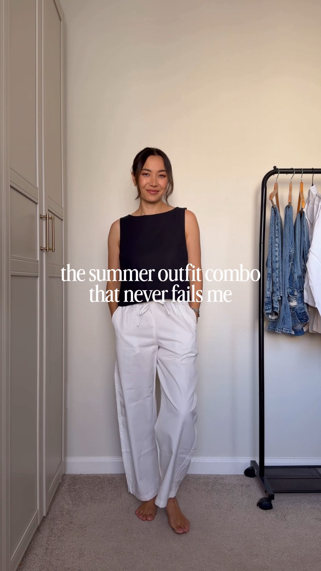 Boxy tank + poplin pants is a summer outfit formula that never fails me!

Gap linen tank small
Gap poplin pants xs 
Steve Madden sandals linked additional recs with more cushioned footbeds 

Casual summer chic outfit