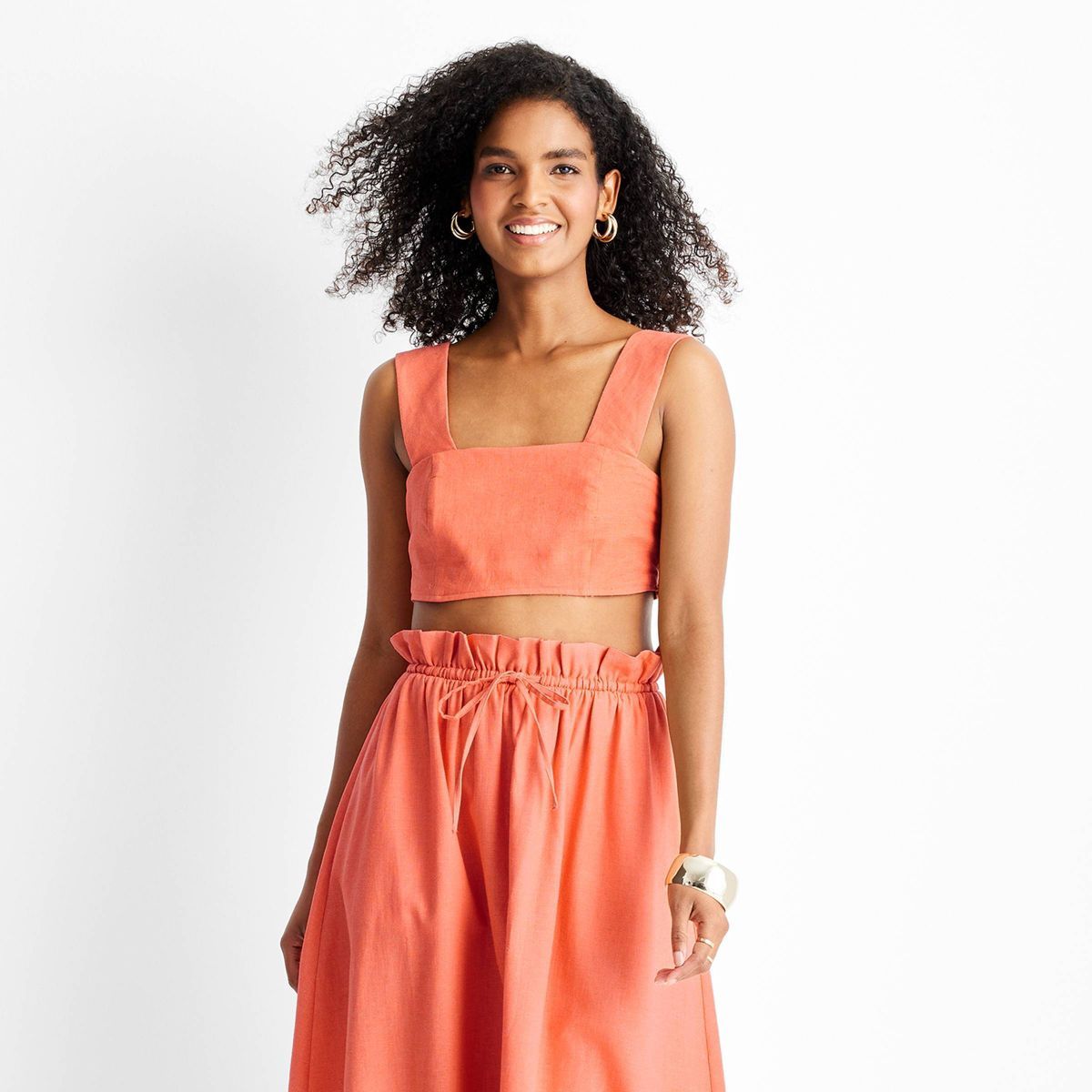 Women's Linen Square Neck Crop Top - Future Collective™ with Jenny K. Lopez Coral Orange XS | Target