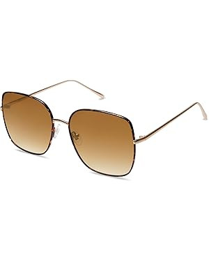 SOJOS Trendy Oversized Square Metal Frame Sunglasses for Women Men Retro Big Flat Lens UV Protect... | Amazon (US)