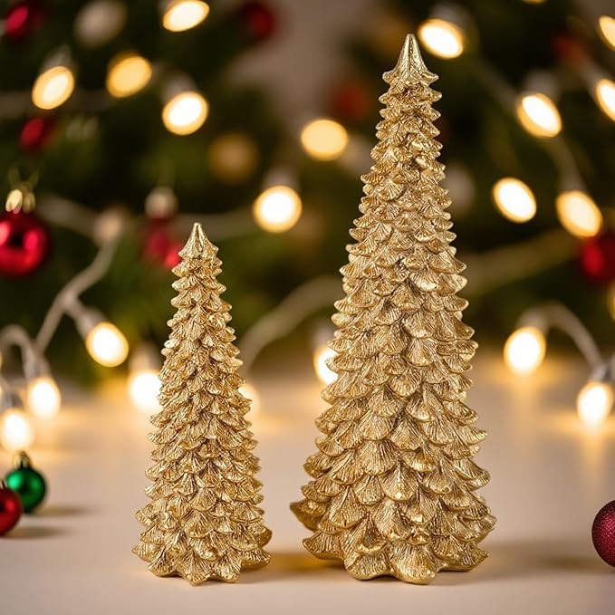 Resin Christmas Tree Figurines, 2Pcs Tabletop Christmas Trees Statues Vintage Holiday Dinner Part... | Amazon (US)