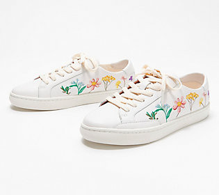 Soludos Leather Lace-Up Floral Embroidered Sneaker | QVC