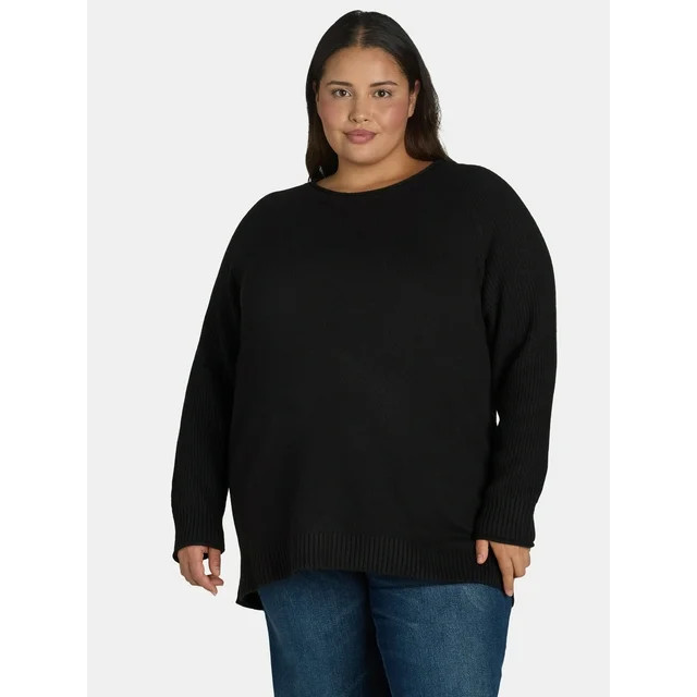 Terra & Sky Women’s Plus Mixed Rib Crewneck Sweater, Lightweight, Sizes 0X-5X | Walmart (US)