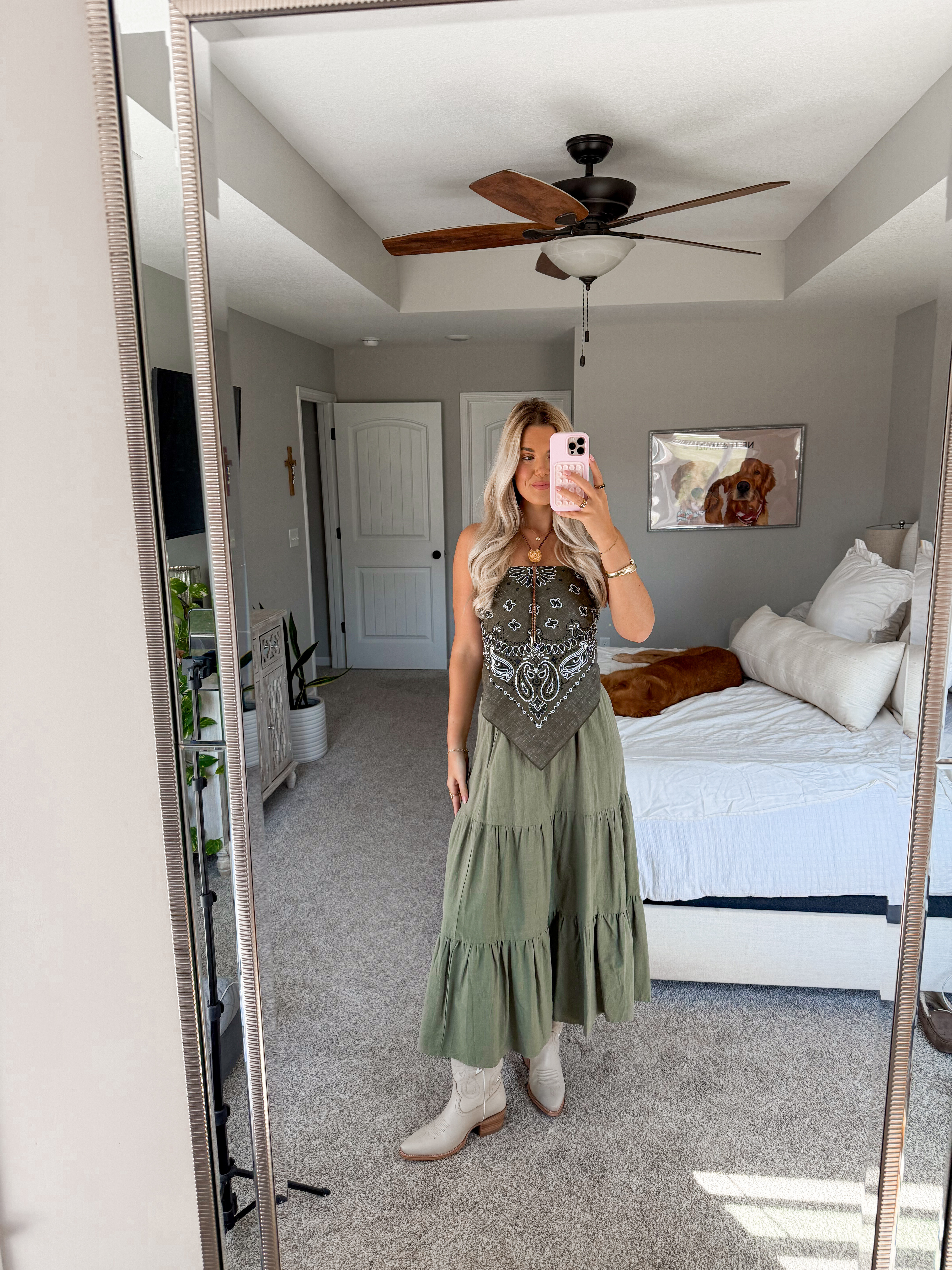 tied bandana as a top! (i’m a 32/A for reference) size small in skirt, size down half size in cowboy boots 

#LTKStyleTip #LTKFestival #LTKFindsUnder50