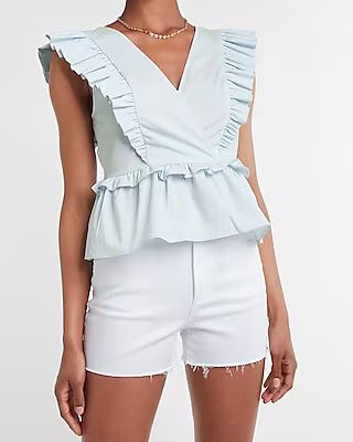 Ruffle V-Neck Peplum Top | Express