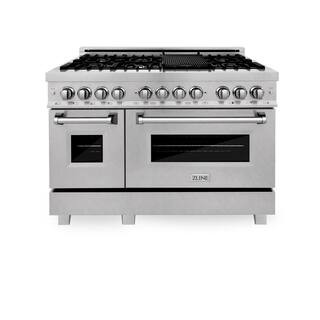 ZLINE Kitchen and Bath 48 in. 6.0 cu. ft. Legacy Dual Fuel Range with 7 Burner Gas Cooktop and 2 ... | The Home Depot
