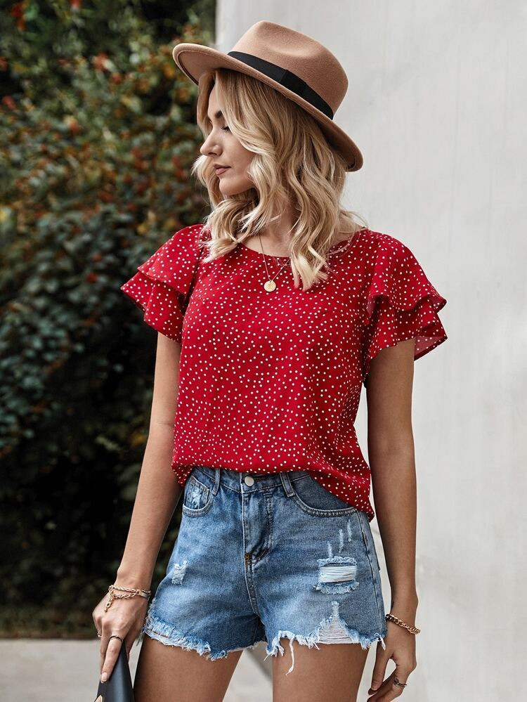 Polka Dot Butterfly Sleeve Blouse | SHEIN