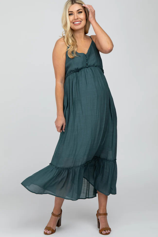 Emerald Sleeveless Ruffle Hem Maternity Maxi Dress | PinkBlush Maternity