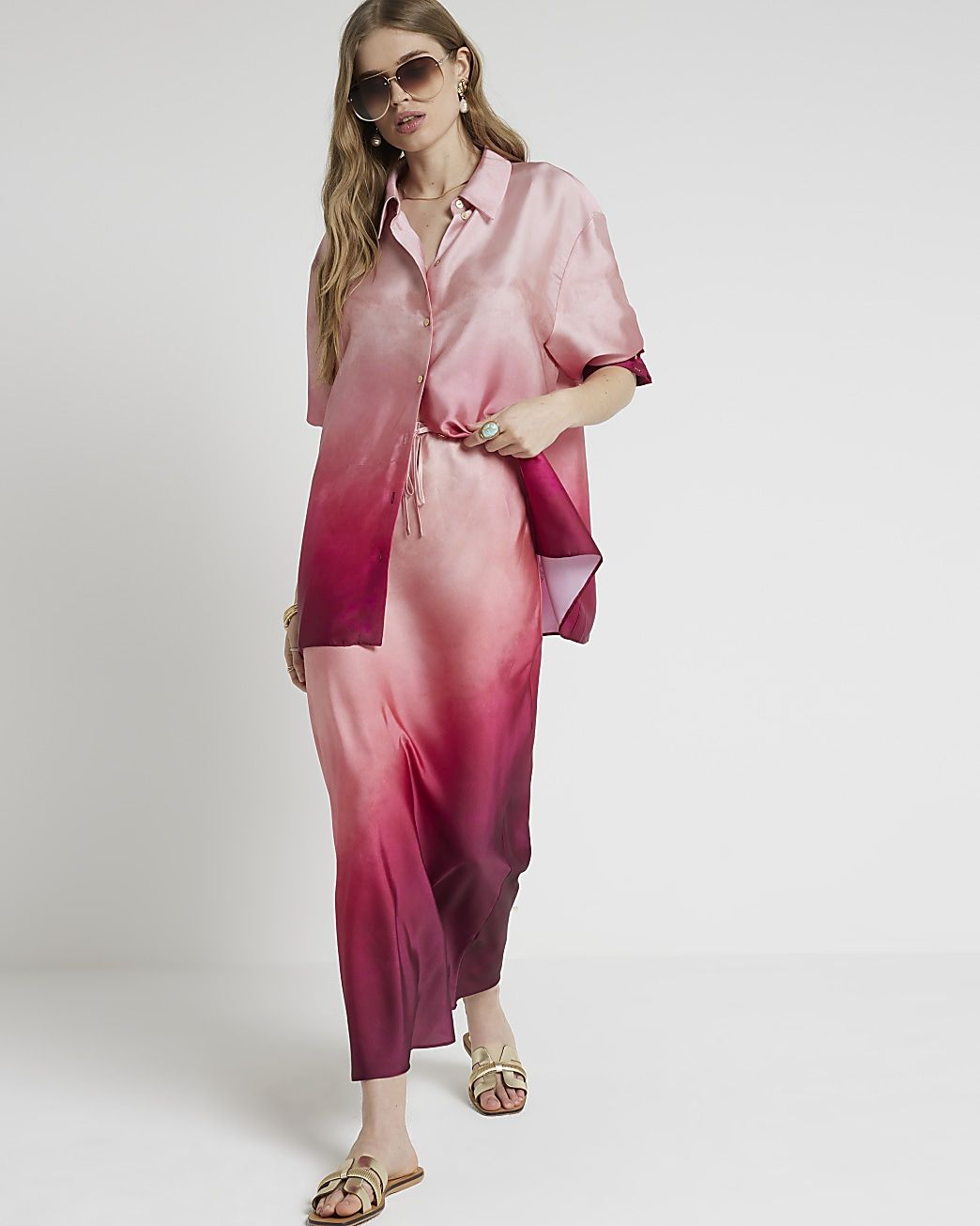 Pink satin ombre maxi skirt | River Island (UK & IE)