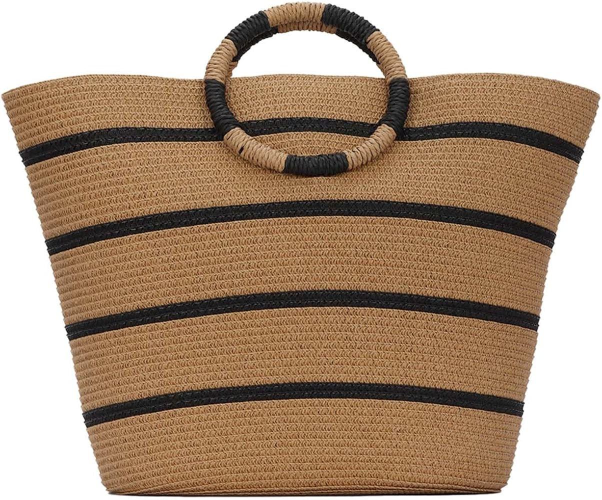 Straw Tote Bag for Women Straw Summer Beach Handbags Rattan Woven Straw Bag | Amazon (US)