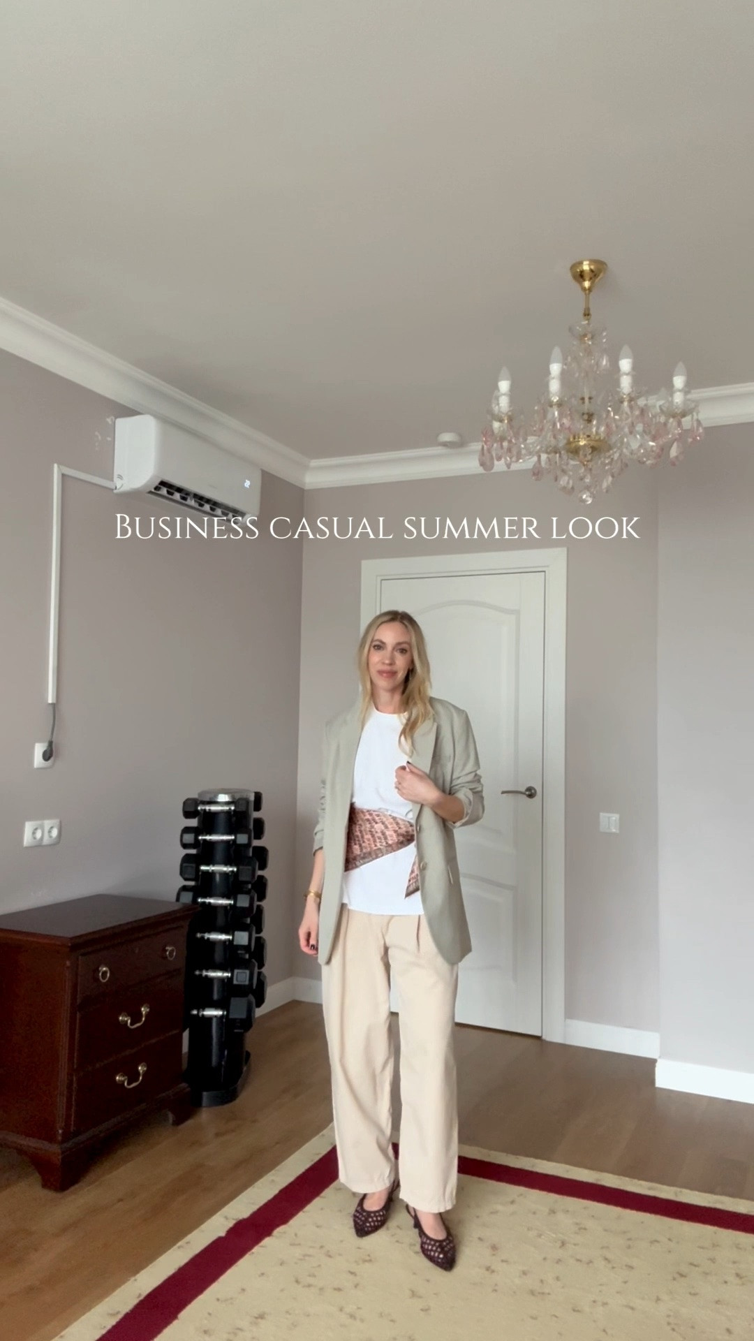 Business casual summer outfit - start with an oversized tee and baggy cropped pants, tie a scarf at the waist and top with  lightweight blazer

#LTKWorkwear #LTKOver40 #LTKgrwm