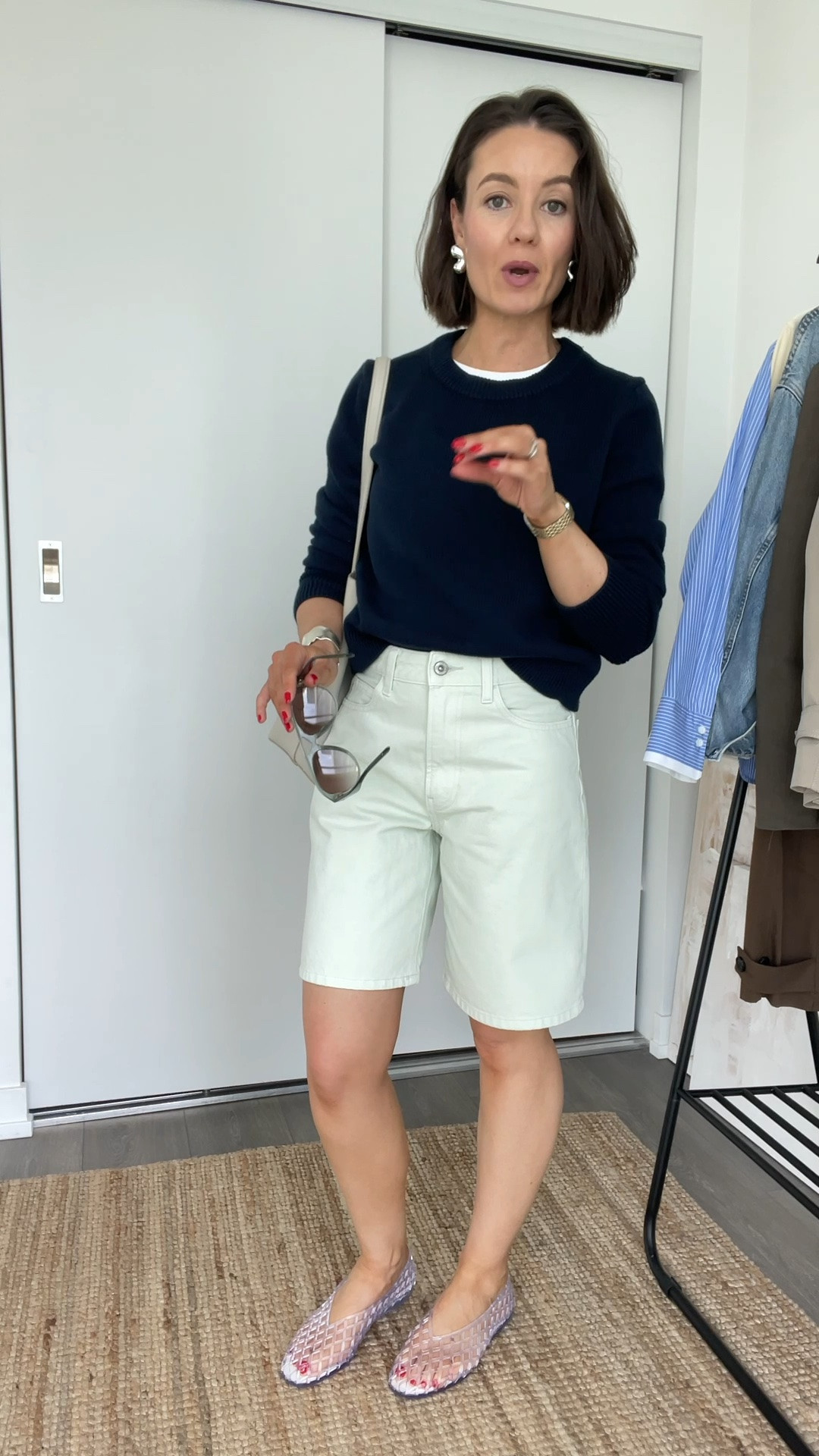 Shorts weather!

Shorts - size 23
Jelly flats -  if you are a half size, go down

#LTKsummer #LTKcanada #LTKstyletip