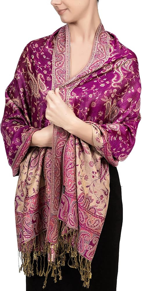 Achillea Reversible Paisley Pashmina Rave Scarf, Shawls and Wraps for Evening Dresses, Exotic Ind... | Amazon (US)