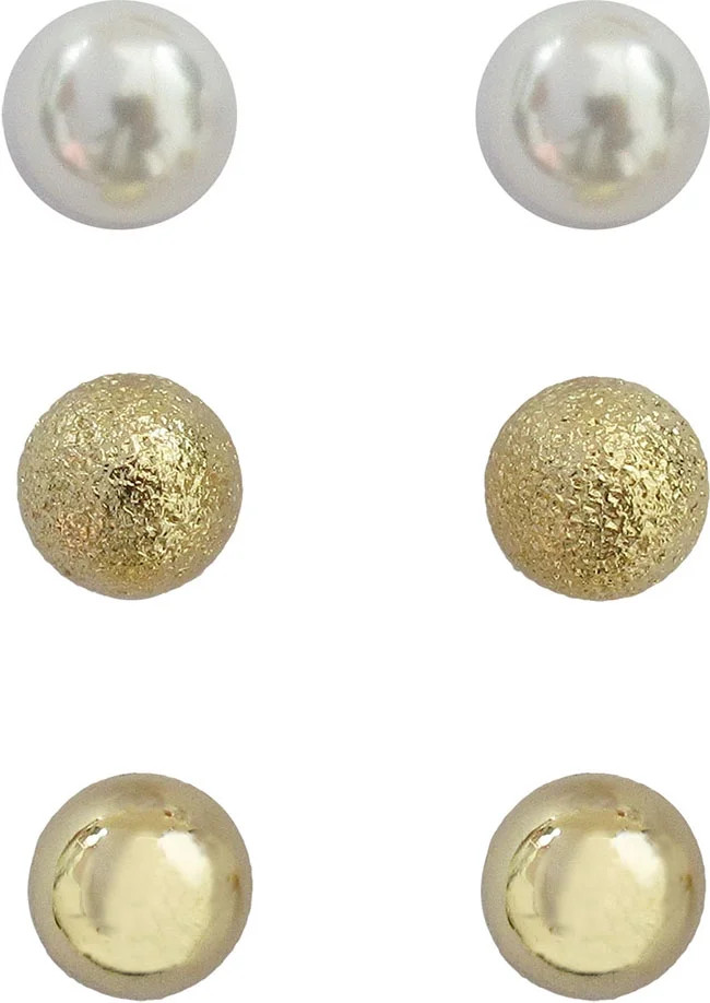 Time And Tru 3pk Prl/gl Ball Stud Pearl/text/gold | Walmart (US)
