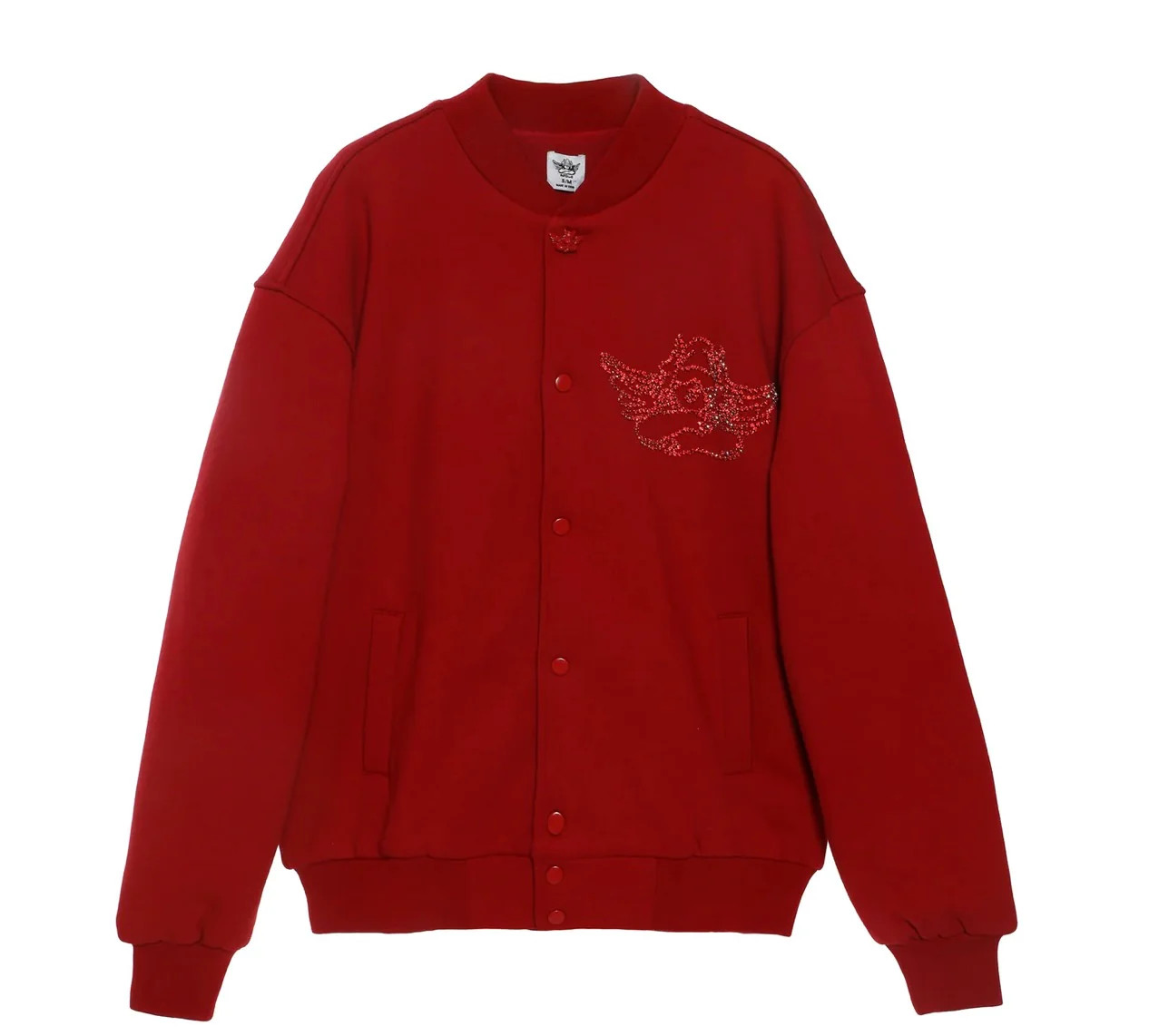 RED ROSES VELOUR VARSITY JACKET | The Closet