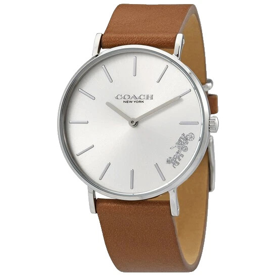 Coach Perry 14503120 Silver Dial Brown Leather Strap 36MM Silver Womens Watch | Walmart (US)