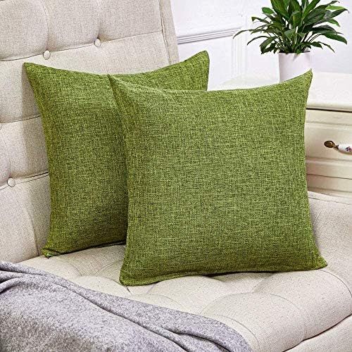 Anickal Set of 2 Green Pillow Covers Rustic Linen Decorative Square Throw Pillow Covers 20x20 Inc... | Amazon (US)