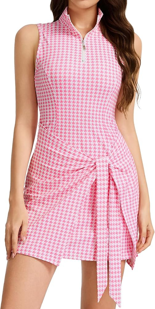 Viracy Tennis Dress Women's Sleeveless Stand Collar Zip Up Athletic Tie Wrap Dress for Golf, Yoga... | Amazon (US)