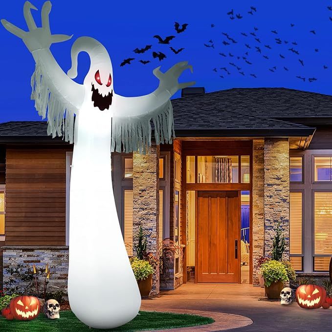 Sizonjoy 12 FT Halloween Decoration Inflatable Ghost, Blow Up Animated Red Eyes Ghost with Build-... | Amazon (US)