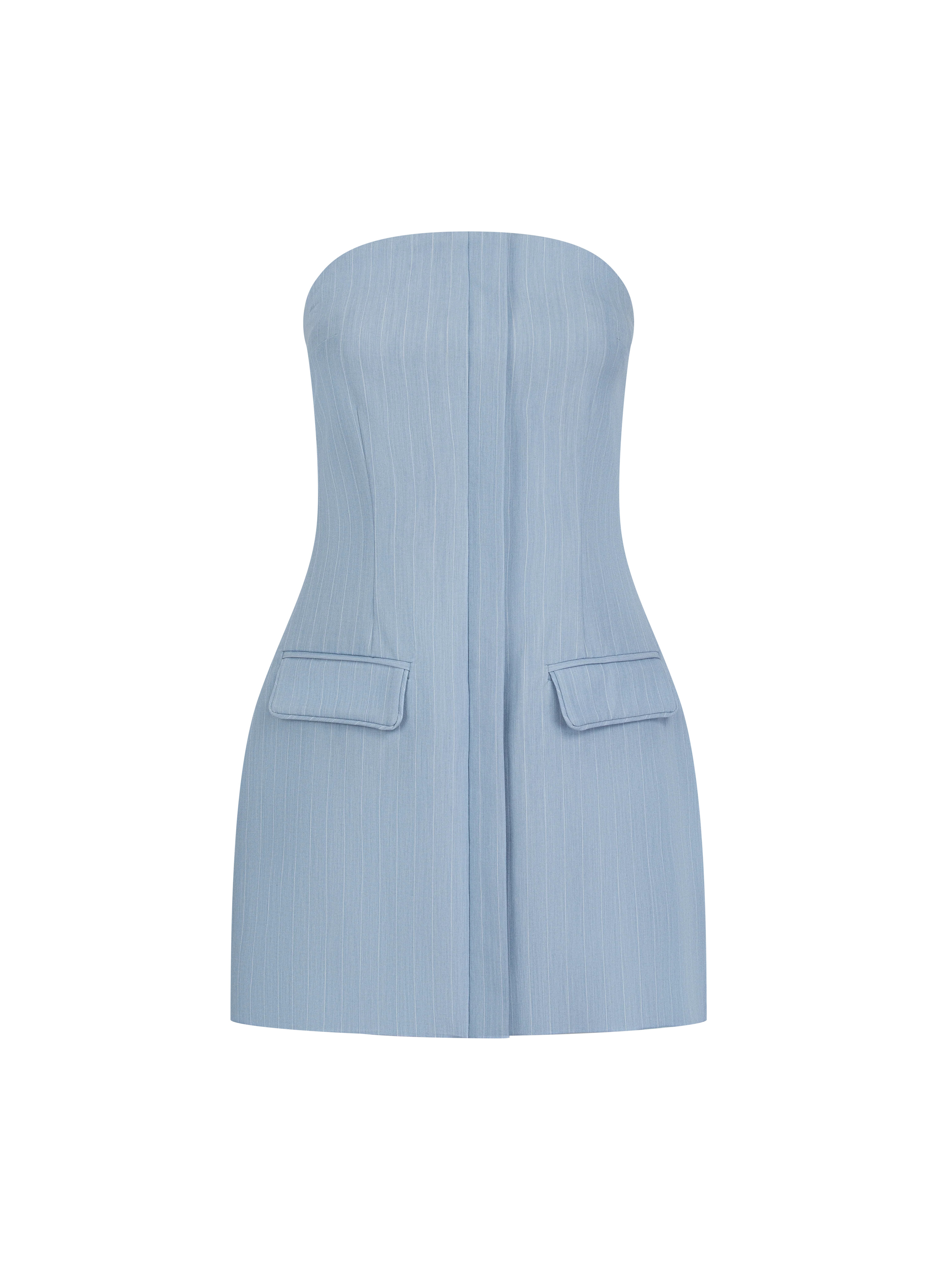 Pinstripe Bandeau Dress - Washed Blue | Maebe