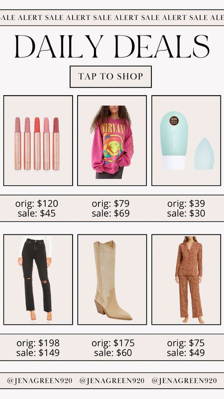 Daily Deals | Deals of the Day | Tarte Sets | Graphic Sweatshirt | Nirvana Sweatshirt | Agolde Denim | Pajama Sets 

#LTKfindsunder100 #LTKsalealert