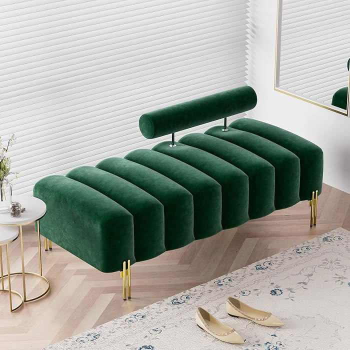 52" Velvet Bench Bedroom Ottoman Bench with Adjustable Back, Green | Amazon (US)