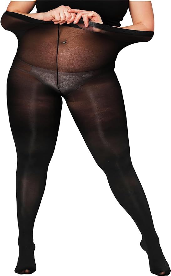 Oversize Plus Size Tights for Women, Solid Color Soft Footed High Waist Pantyhose | Amazon (US)