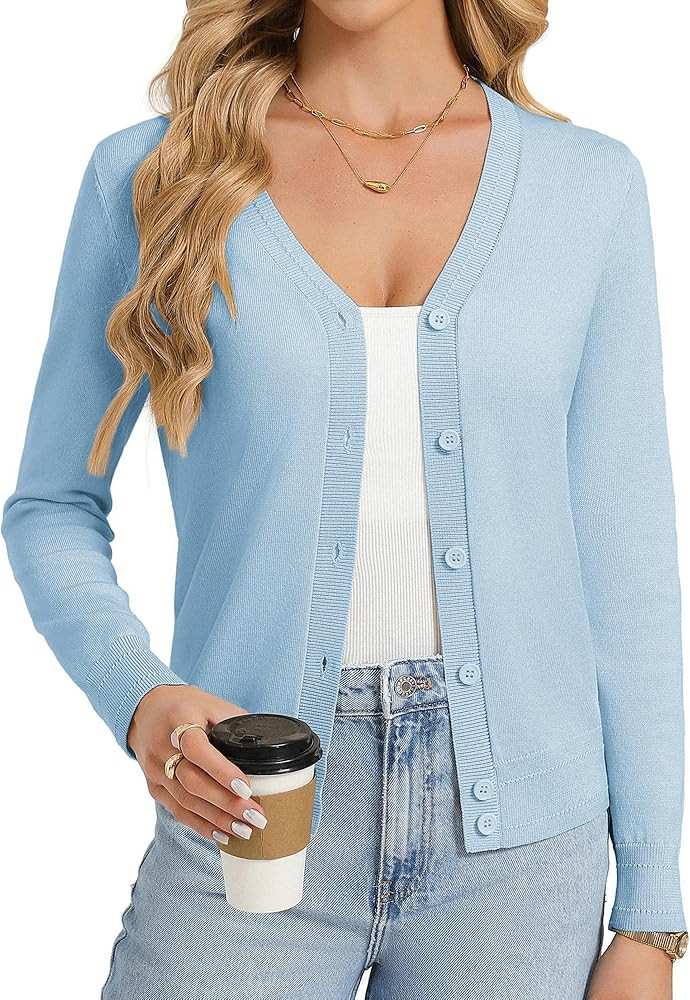 GRACE KARIN Womens Blue Cardigan Sweaters Lightweight Button Up V-Neck Spring Cardigans Trendy Su... | Amazon (US)