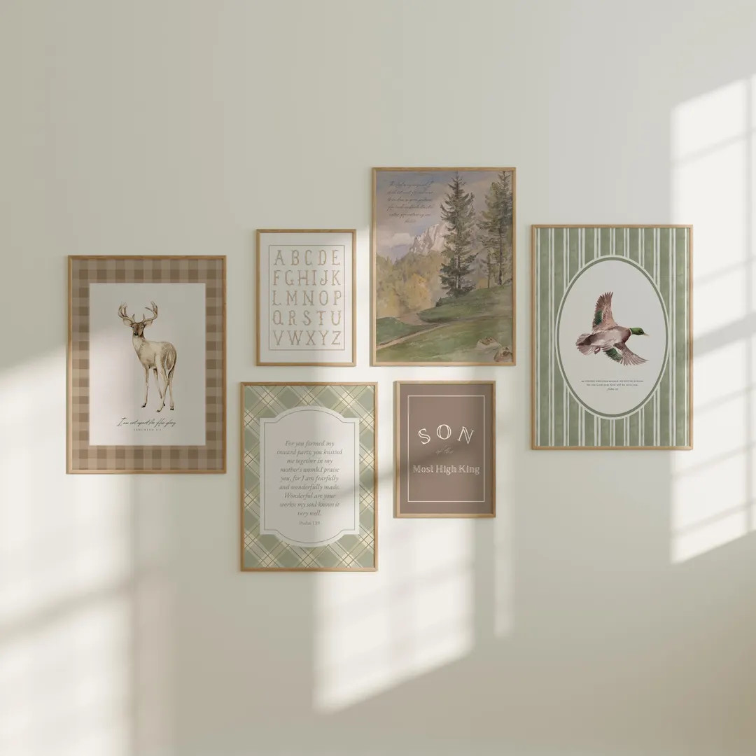 Woodland Forest Bible Verse Nursery Gallery Wall Set of 6 Christian Prints Boys Room Hunting Post... | Etsy (US)