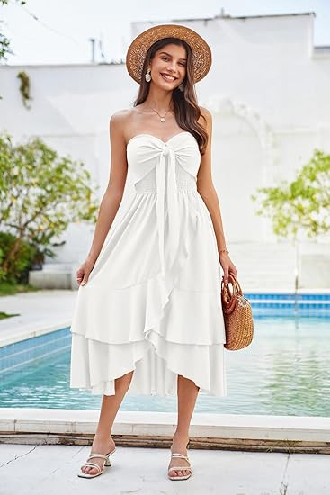 GRACE KARIN Women's Sleeveless Casual Midi Dress Summer Smocked Tiered Dresses Boho Beach A Line ... | Amazon (US)