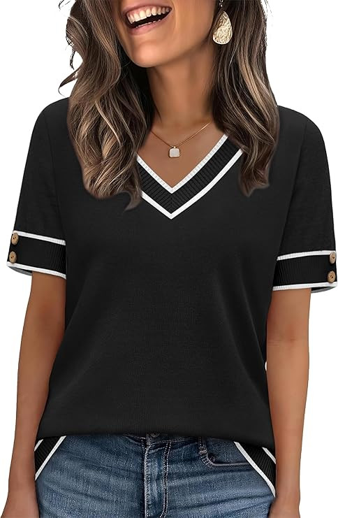 WIHOLL Womens Short Sleeve Sweaters Lightweight Knit Tops Summer Shirts with Buttons Trendy | Amazon (US)