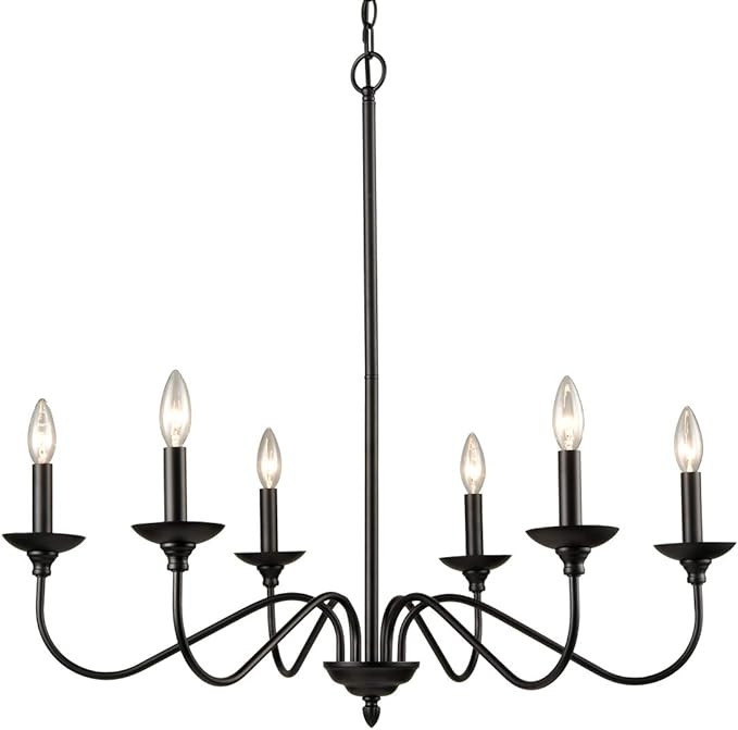 JEENKAE Modern Farmhouse Black Dining Room Chandeliers Wrought Iron Candle Chandelier, 6-Light | Amazon (US)